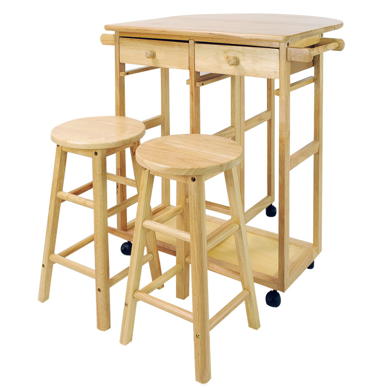 Wimborne Solid Wood Kitchen Island Set, Natural