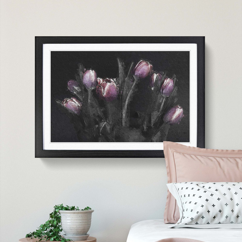 Tulip Flowers in Purple - Framed Print, 27cm H x 36cm W x 2cm D, Black Framed