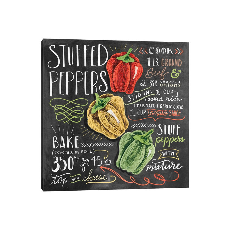 Stuffed Peppers Recipe - Print on Canvas, 66.04 cm H x 66.04 cm W x 1.91 cm D, Wrapped Canvas