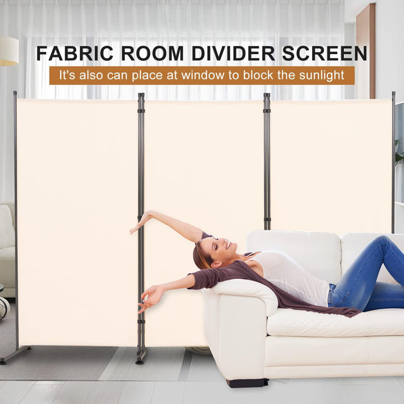 Cream 6ft Folding Metal Frame Privacy Screen Divider