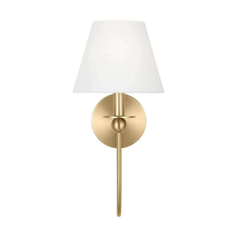 Elsay 1 Light Bathroom Bedroom Wall Fixture With White Linen Shade, Satin Brass