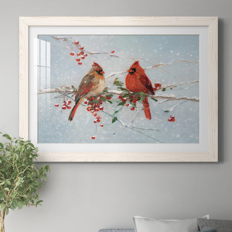 Cardinals in Winter - Reproduction encadrée sur papier, H 31 po x l 44 po x P 1 po, Papier encadré blanc