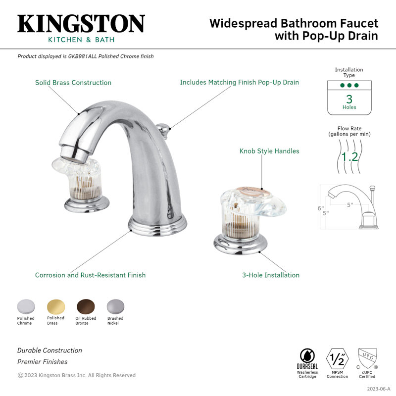 Kingston Brass Victorian Two-Handle 3-Hole Deck Mount Widespread Bathroom Faucet with Retail Pop-Up Drain, Oil Rubbed Bronze