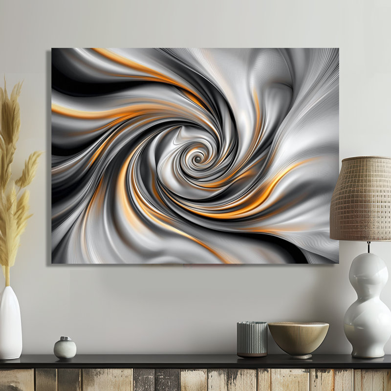 Fractal Grey Vortex Galactic Expansion III - Décoration murale abstraite en métal, impression sur métal Fractal