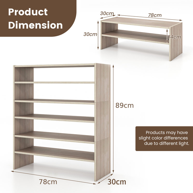 16 Pair Stackable Shoe Rack, Natural Wood