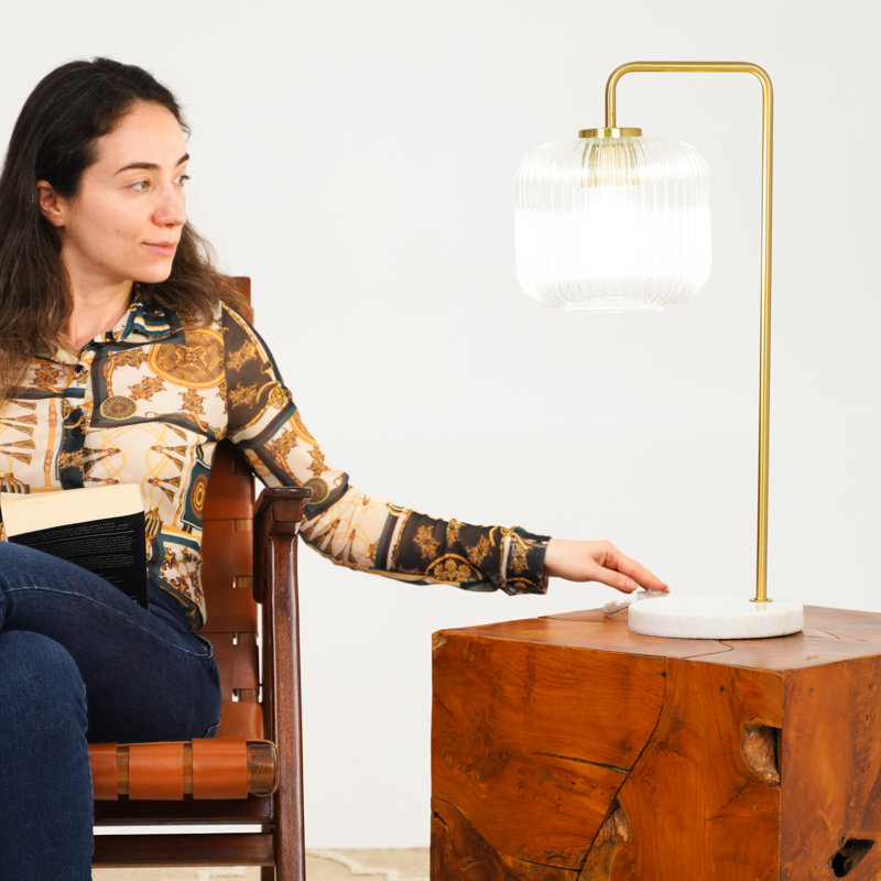 Socoma Ribbed Glass Table Lamp with Brass Finish and Marble Base