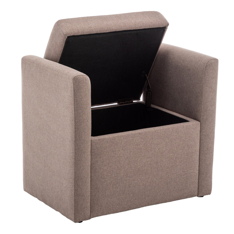 Upholstered Storage Ottoman Chair With Arms, 26" Multifunctional Accent Chair With Hidden Storage For Living Room, Bedroom, 2 Colors Available