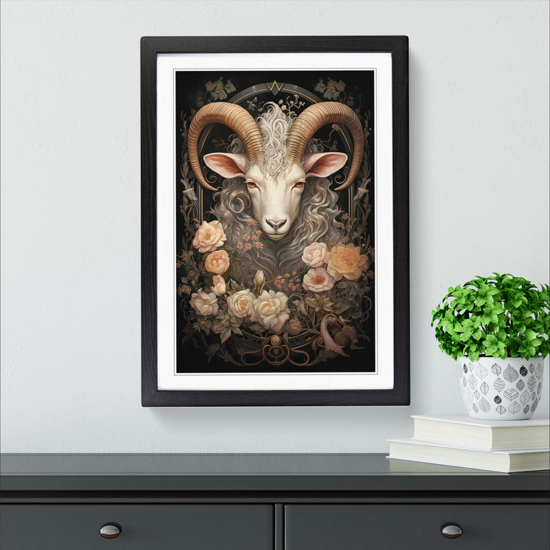 Capricorn Zodiac Victorian - Single Picture Frame Print on Wood, Black Framed, 46cm H x 34cm W x 2cm D