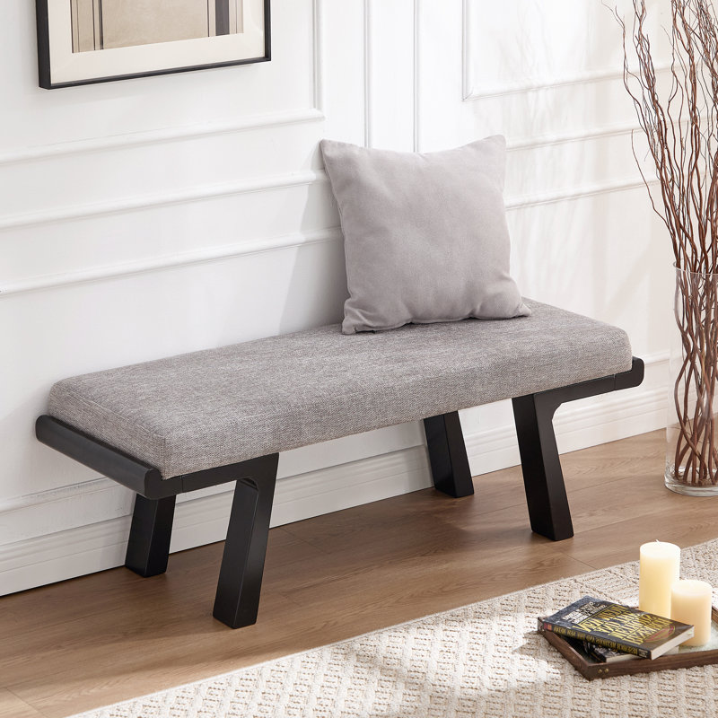 Banc rembourré en bois d'hévéa avec cadre noir Anneus, Gris / Noir