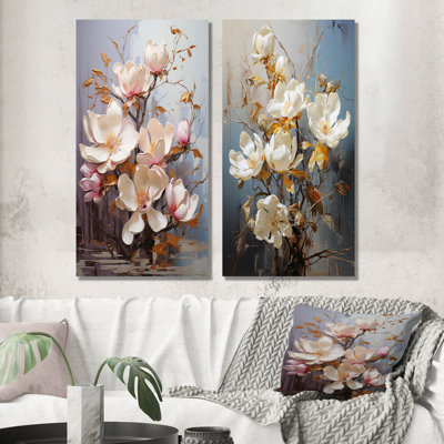 «Magnolias» - ensemble de 2 impressions sur toile dorées