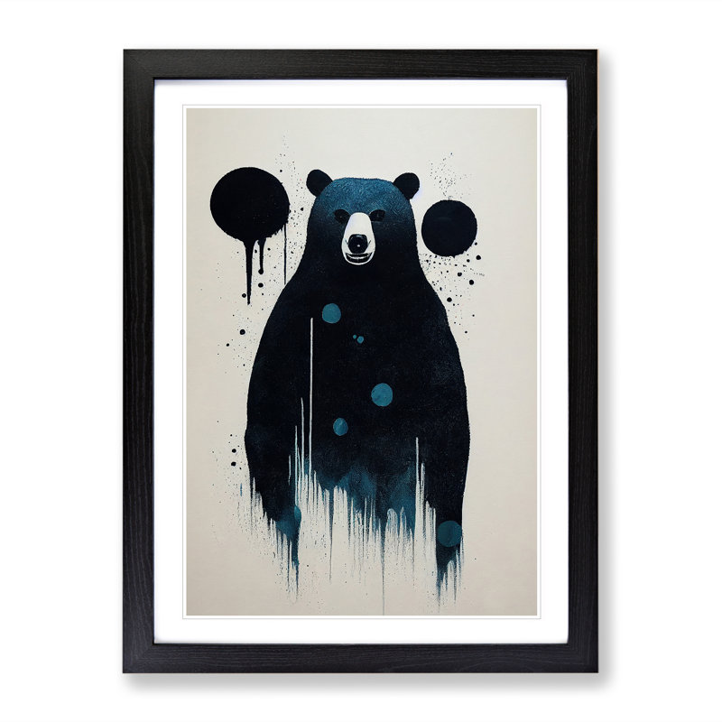 Bear Painting No.4 Abstract - Wall Art, Black Framed Paper, White, 64cm H x 46cm W x 2cm D