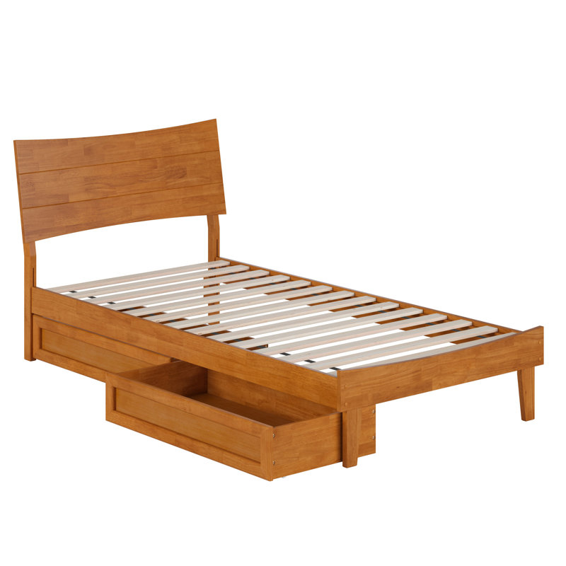 Phoenix Wood Platform Bed with Storage Drawers, Caramel clair, Twin XL