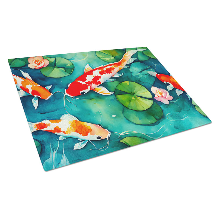 Caroline's Treasures DAC2797LCB Koi Fish Glass Cutting Board Large  Decorative Tempered Glass Kitchen Cutting and Serving Board Large Size  Chopping