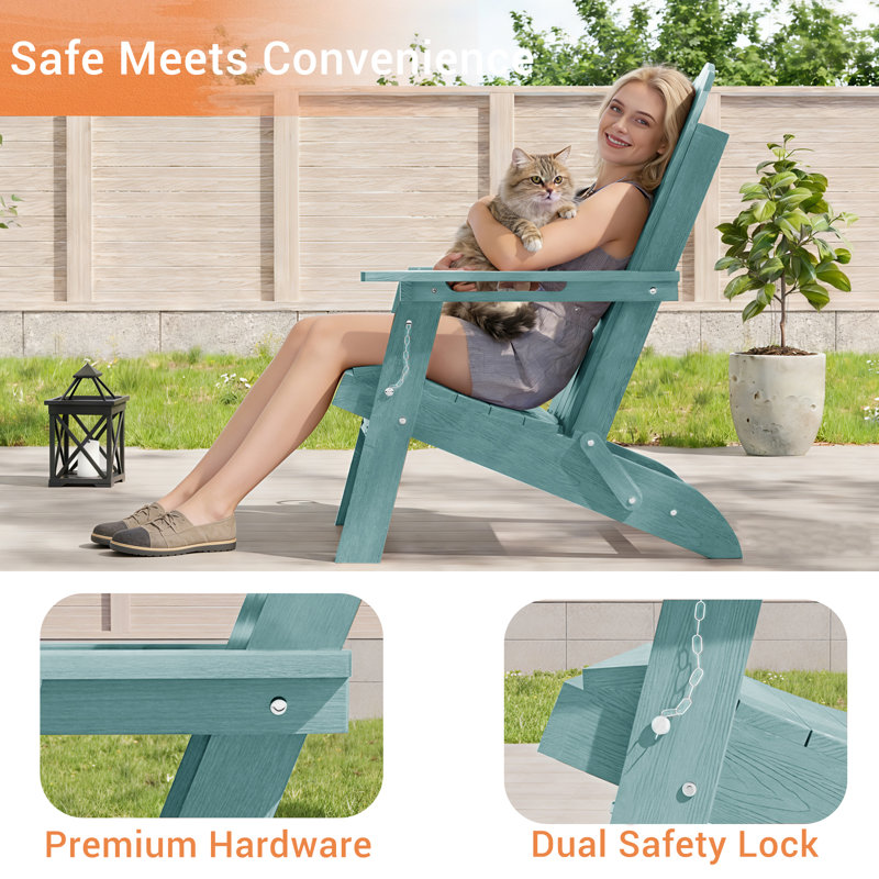 All-Weather Outdoor Adirondack Chair with Cup Holder & Ergonimic Design, Heavy Duty Outdoor Chair Lawn Deck Patio Seating
