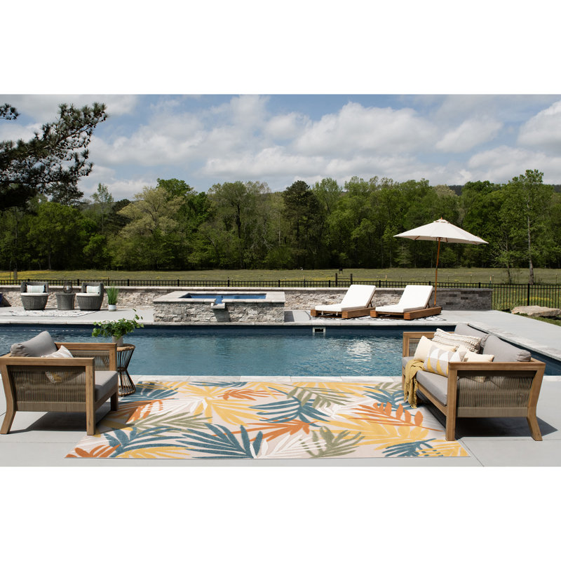 Fruitvale Water-Resistant Indoor/Outdoor Rug, Rectangle 5'3" x 7'3", Yellow/Blue/Orange