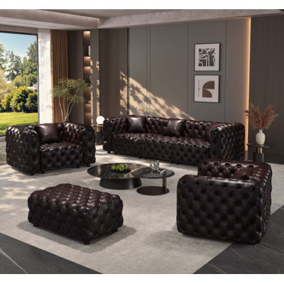 Modern Sofa Set, Faux Leather Upholstered Modular Sectional Couch with Pure Handmade Button Tufted Design, Multi Combination for Living Room