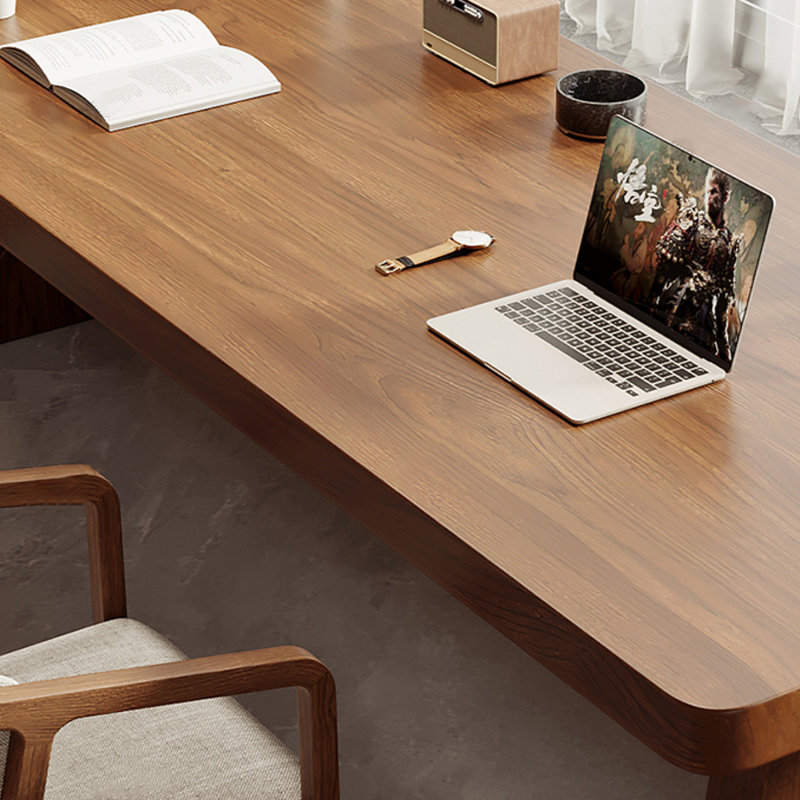 Nut-brown Rectangular Solid Wood desks, 29.53" H x 86.61" W x 23.62" D