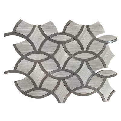 Carreau de mosaïque à jet d'eau pour plancher et mur à motif de cercles imbriqués à motif de cercles à emboîtement gris 9 1/2 po x 14 1/2 po WW & Athens Grey (0,96 pi2 / pièce)