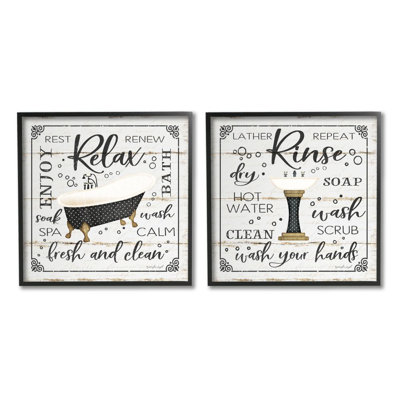 Chic Bathroom Bath And Sink Cleanliness Phrases by Jennifer Pugh - 2 Piece Graphic Art Set