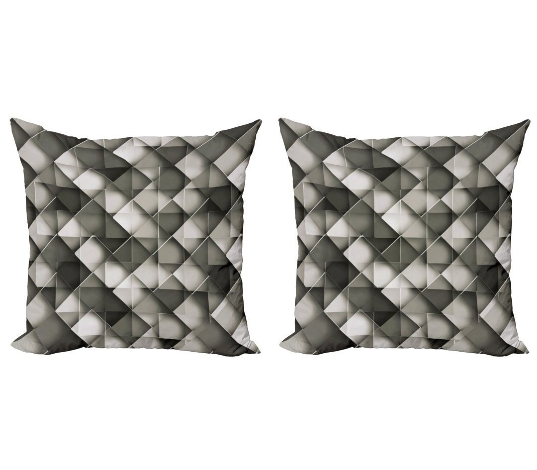 Kissenbezug, Grau Ombre Squares, Geometrisch, Charcoal Grau Weiß