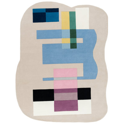 Deja Beige Blue Hand-Woven Abstract Rug