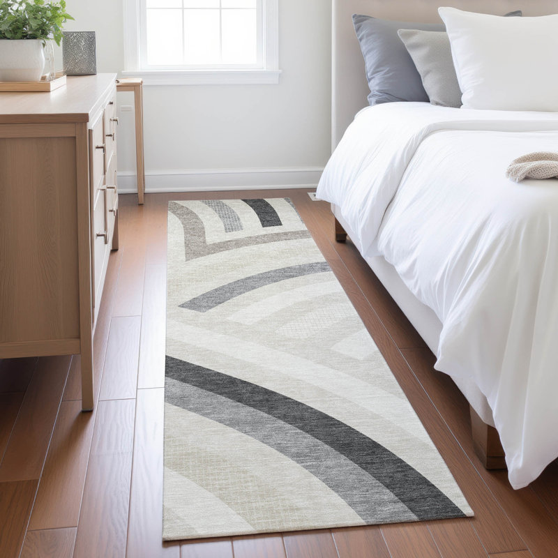 Machine Washable Indoor/Outdoor Chantille ACN2467 Mid-Century Modern Rug, 2'3" x 7'6" Runner, Linen