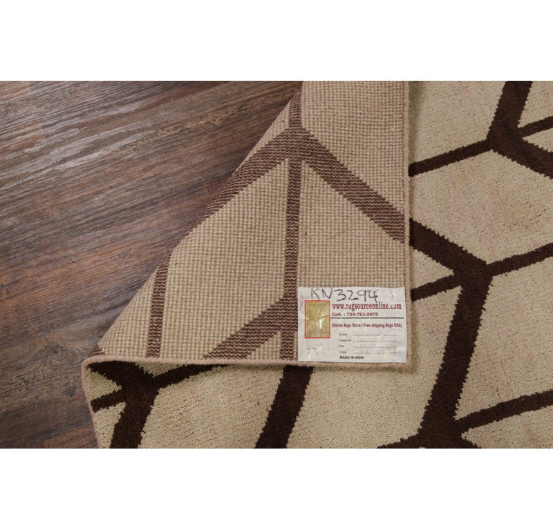 Tapis unique beige / ivoire en laine noué à la main 10 pi x 13 pi Senac Trellis One-of-a-Kind Senac