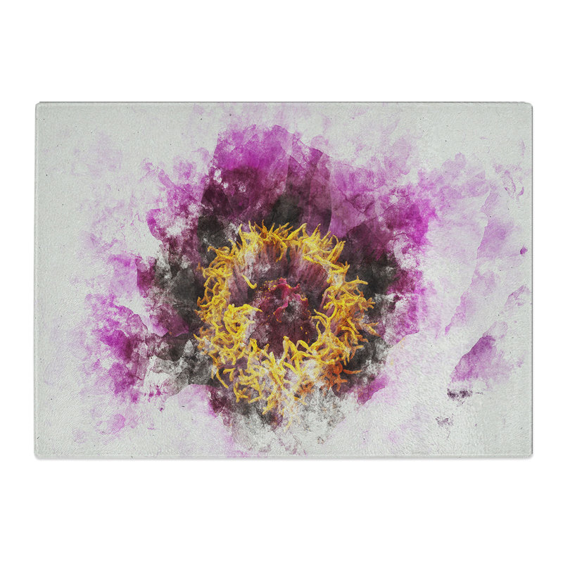Purple Peony Flower Vol.1 Watercolour Chopping Board, 0.4cm H x 20cm W x 28.5cm L