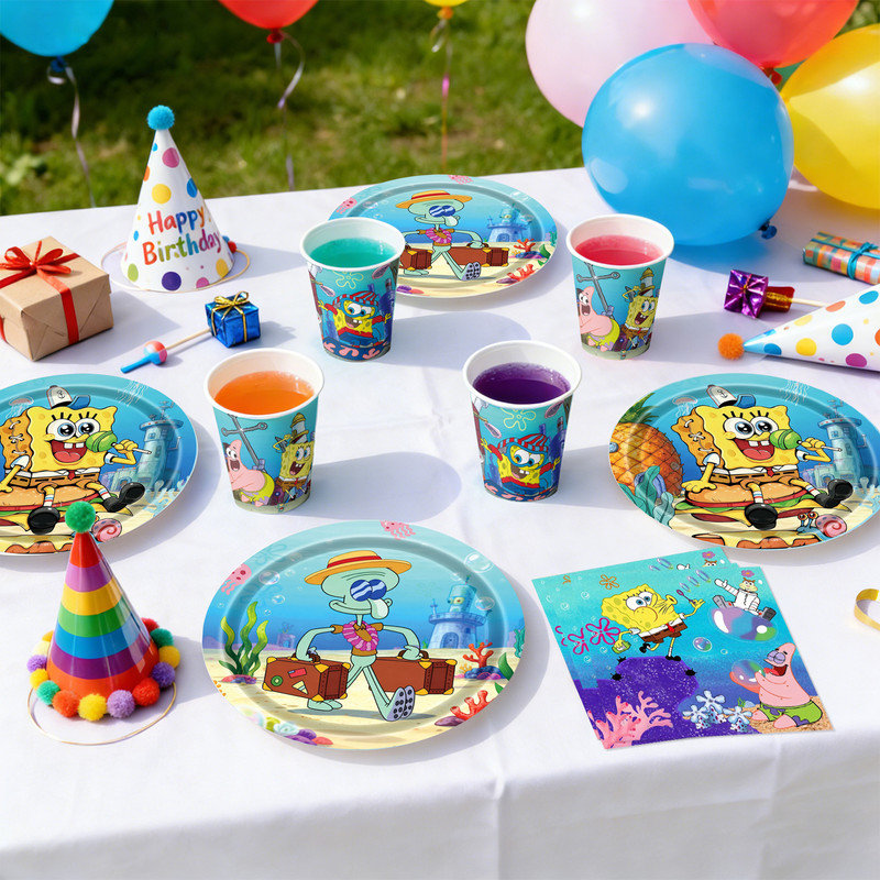 120Pcs SpongeBob SquarePants Birthday Party Decorations Tableware Set