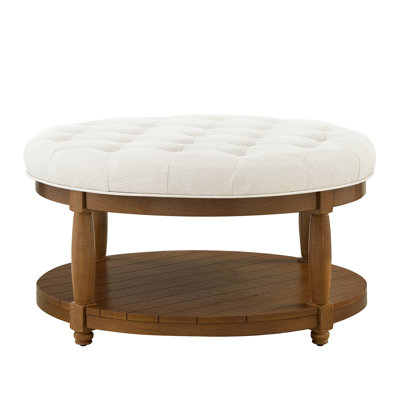 Large Round Upholstered Linen , 32.5"L X 32.5"W 18"H, , Comfortable Seating For Guests With Storage, Suitable Different Venues