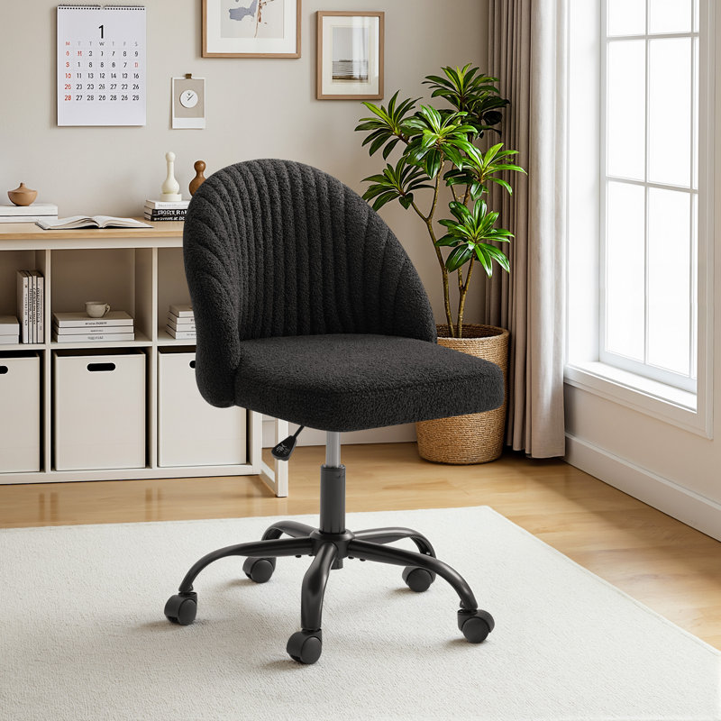 Task Chair  Velvet Make Up Chair Office Chair With Wheels, Black, Black
