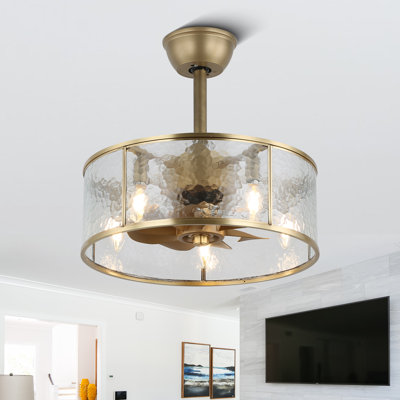 18" Matte Bronze Helai Crystal Ceiling Fan With Light, Crystal Shade Chandelier with Remote