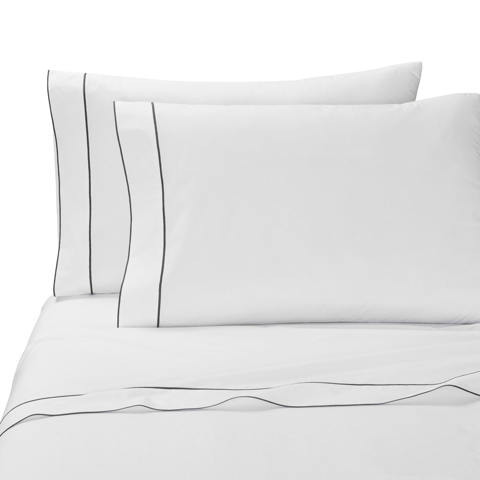 Percale - Set of 2, Standard Pillowcase, White/Gray