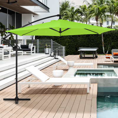 9FT Offset Patio Umbrella With Base Included – 8-Rib UV-Resistant Cantilever Umbrella For Garden, Outdoor, & Backyard,Green