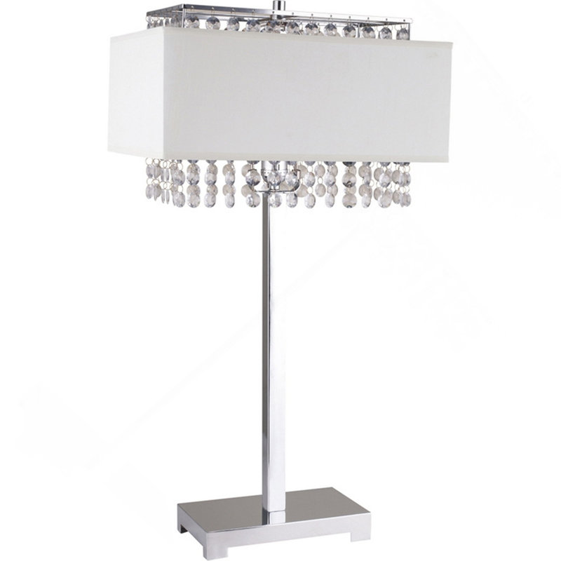 Lampe de table en métal de 28 po de hauteur avec finition argentée, abat-jour blanc et accents de cristal