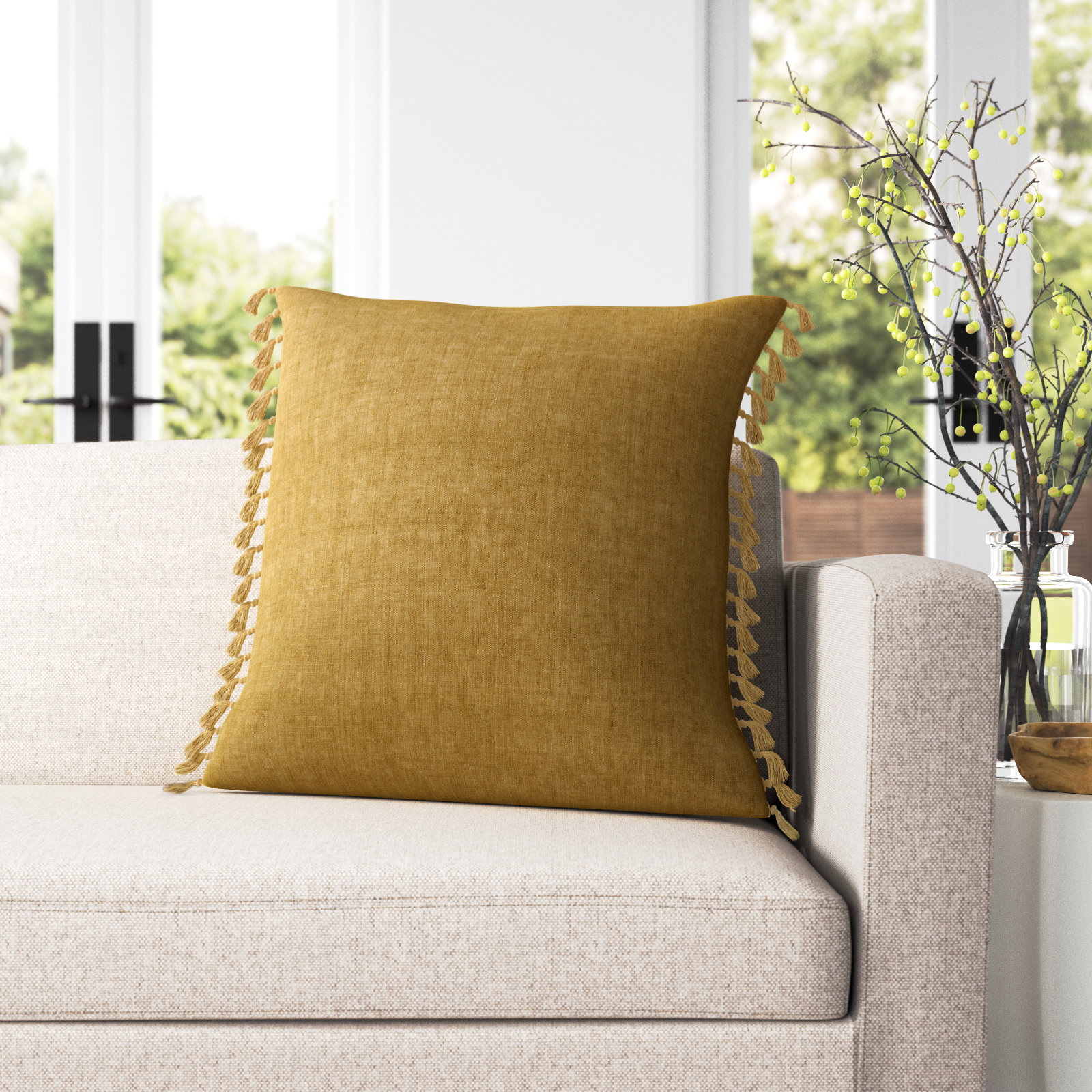 Sharron Square 100% Linen Pillow, Olivenite, Down