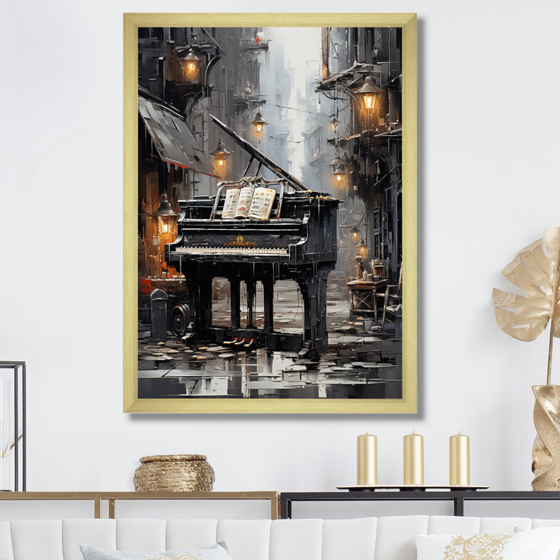Piano Urban Upright I sur toile, H 32 po x l 24 po x P 1 po, Cadre doré simple