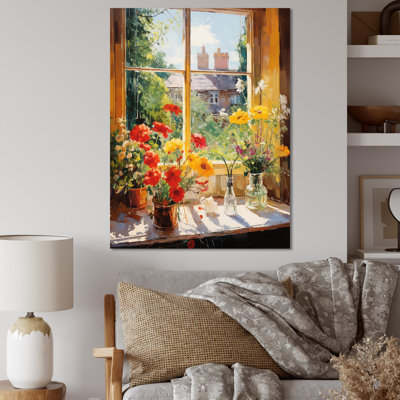 Summer Flowers Window View At The Farm III - Floral Window Wall Art