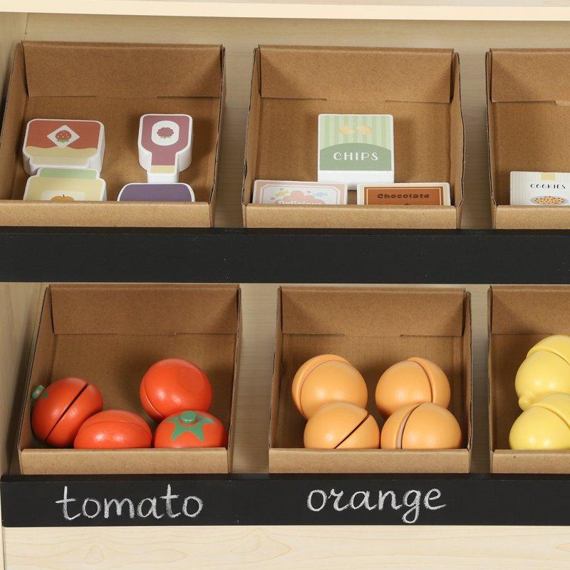 AIYAPLAY Pretend Play Shop Wooden Kids Grocery Store Playset with Play Food