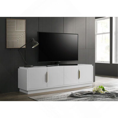 70" White Tv Cabinet With 4 Doors, Adjustable Shelf And Cord Management Compartment 4-door Stand In For Cable