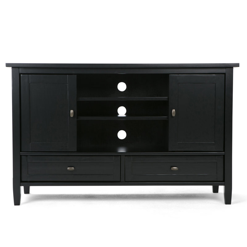 Black Solid Wood TV Media Stand with Cabinets for 50-inch TVs