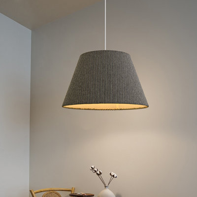 Boho Woven Coolie Drum Pendant Light – Modern Minimalist 1-light Grey Fabric Lamp For Living Room & Bedroom