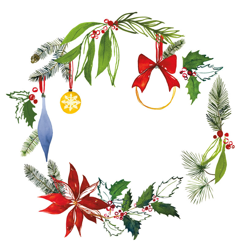 «Christmas Wreath VIII» par Harriet Sussman - reproduction d'art sur toile tendue, H 20 po x l 20 po, Papier avec cadre noir