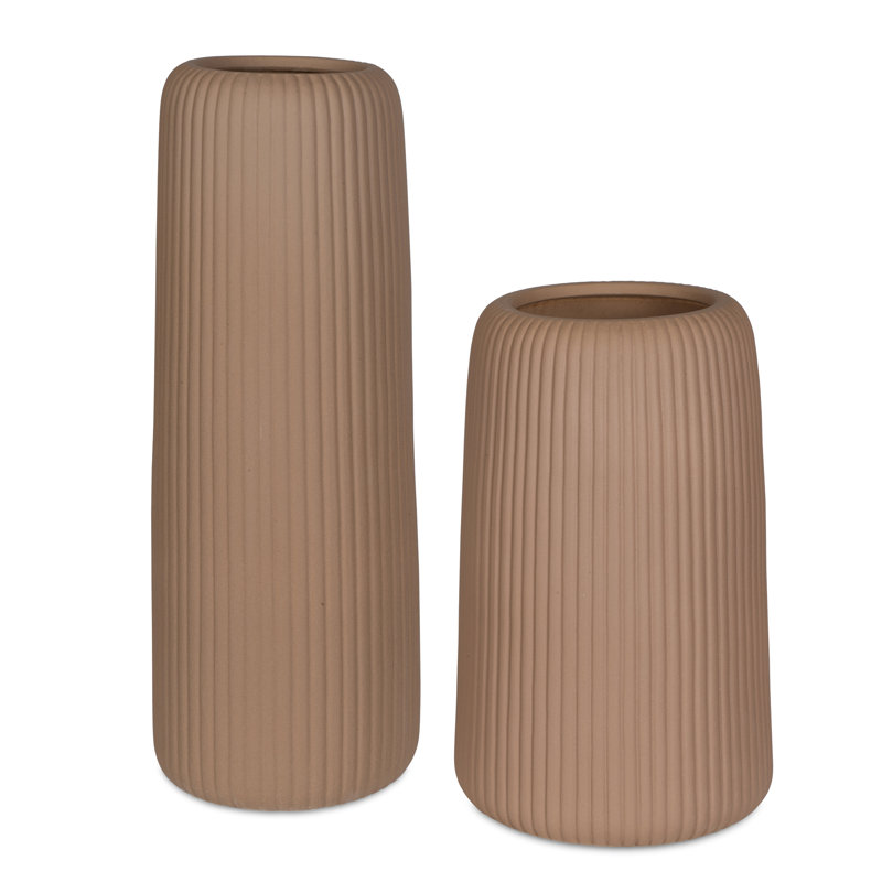 Ridge Light Brown Vases, Set/2