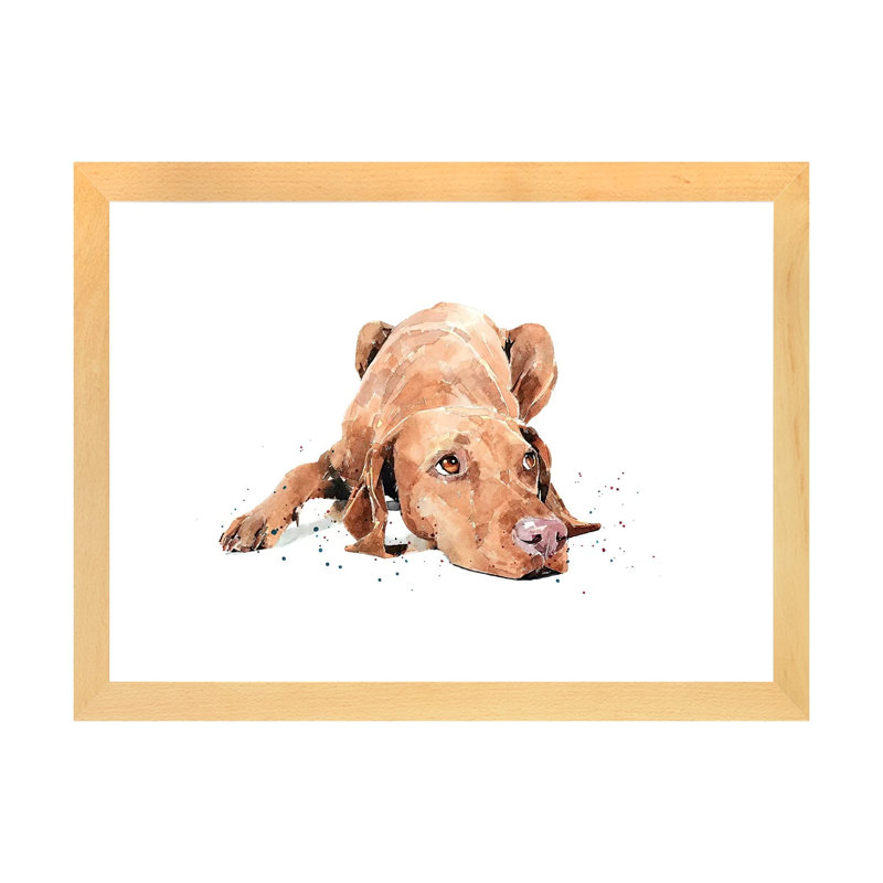 «Vizsla Calm Before the Storm» par EdsWatercolours - impression, H 16 po x l 24 po x P 1 po, Toile avec cadre en bois beige