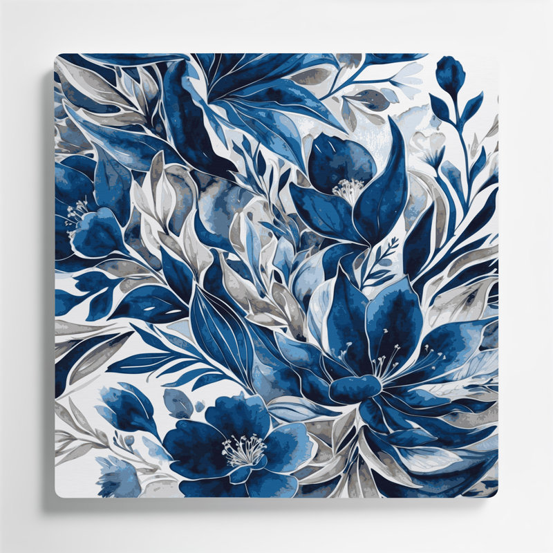 Aquarelle florale, art mural bleu en métal 62, H 16 po x l 16 po
