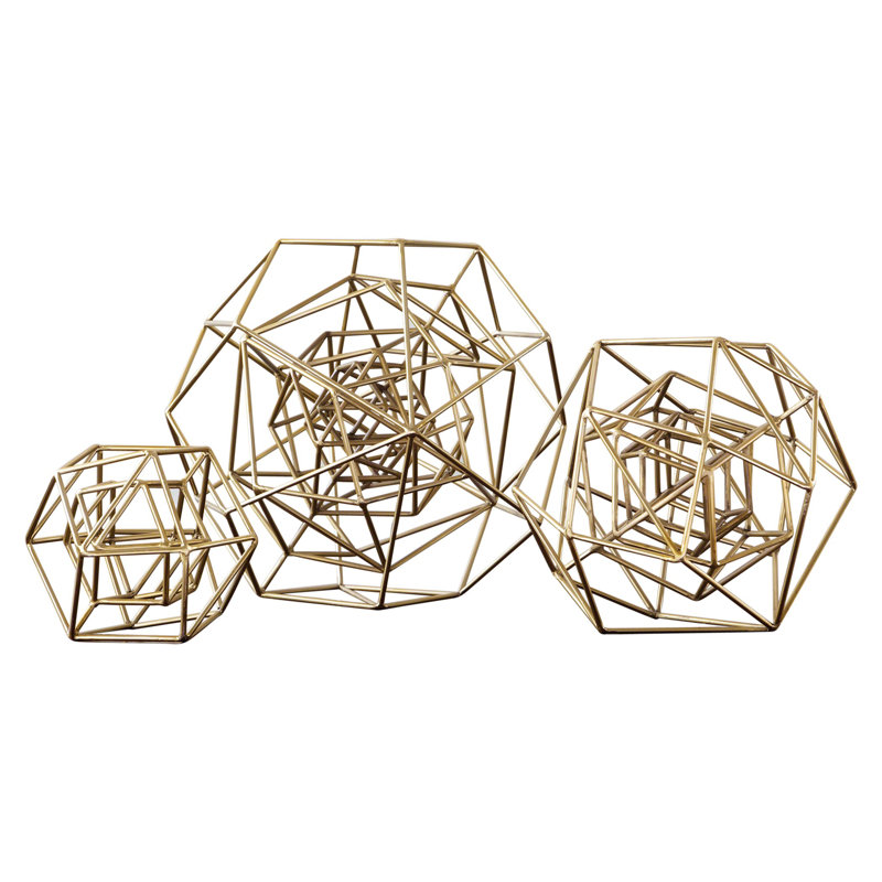 Geo Sculpture, 8" H x 10" W x 10" D, Gold