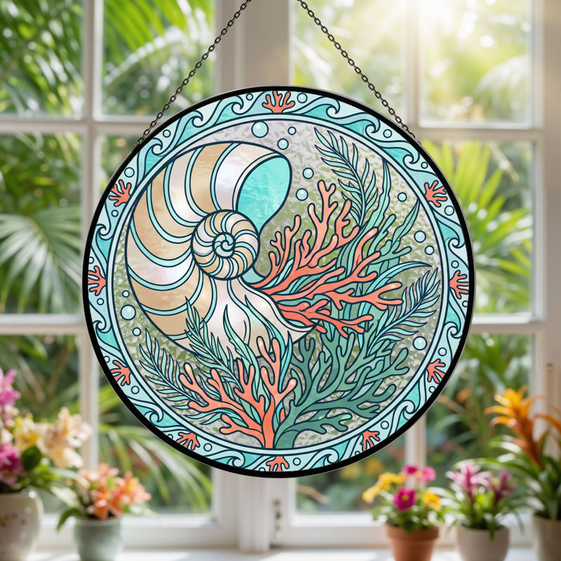 Panneau de vitrail Ocean Shell - 7,8H, H 7,8 po