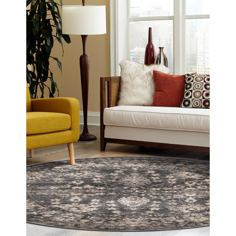Burrill Abstract Gray/Blue Area Rug, Round 13'1"