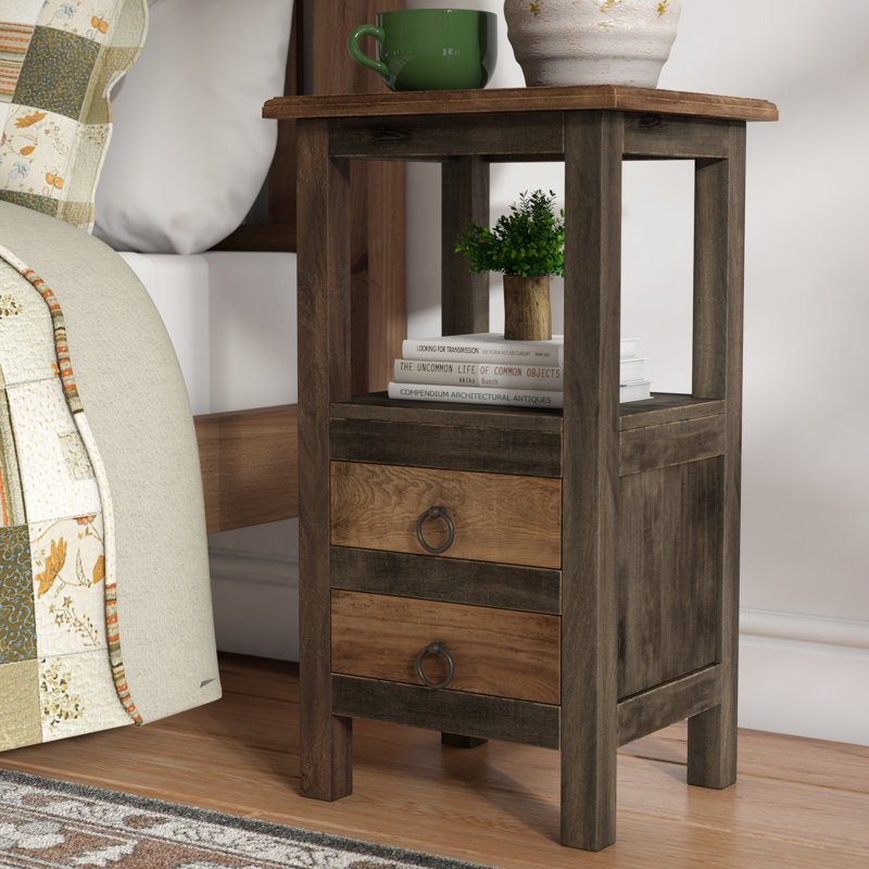 Cottage Charm Two-Tone Mahogany Wood End Table with Storage